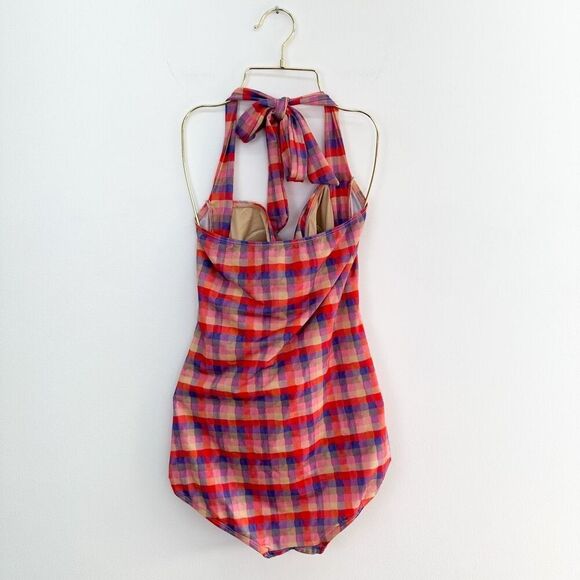 Girlhowdy Women’s Retro Pinup Inspired Multicolor Gingham Plaid One Piece Swimsu - Picture 3 of 15